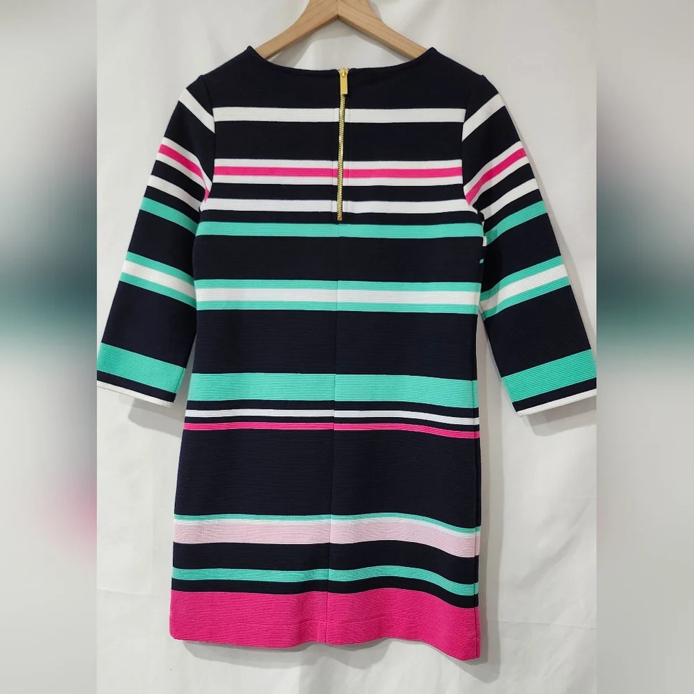Pink Green Navy Stripe Womens Ribbed Dress Size XS Preppy Bodycon Resort Cruise - Picture 4 of 7